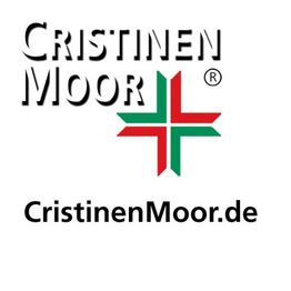 Logo mit Text "Cristinen Moor" und Website "CristinenMoor.de", grünes/rotes Kreuz in der Mitte.