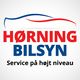 Logo for Hørning Bilsyn med teksten "Service på højt niveau" og blå/røde bilkonturer.