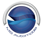 Blaues Logo mit stilisiertem Globus, silbernem Bogen und Text "MS Automobile" darunter.