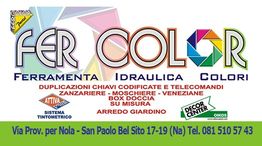 Insegna negozio "Fer Color" con servizi di ferramenta, idraulica e colori, a San Paolo Bel Sito, Na.
