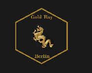 Sechseckiges Logo mit einem goldenen Drachen und der Schrift "Gold Ray Berlin" auf schwarzem Hintergrund.