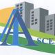 Logo: il testo "AMA Scensori" davanti a palazzi grigi e sfondo di colline verdi e sole.
