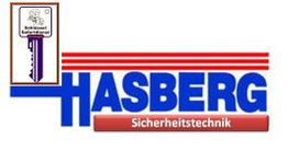 Logo mit Schriftzug "Hasberg Sicherheitstechnik" und Bild eines Schlüssels.