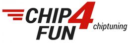 Logo mit rotem und schwarzen Text "CHIP4FUN chiptuning" und stilisiertem roten Flügeldesign.