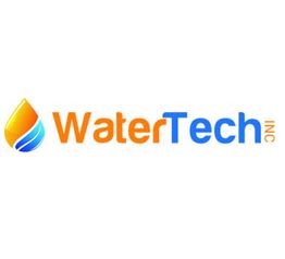 Logo with a blue and orange water droplet and text "WaterTech Inc" in matching colors.