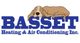 Basset Heating & Air Conditioning logo with a sleeping dog lying on the word "Basset."