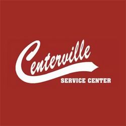 "Centerville Service Center logo on a red background with white text."