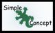 Grüner Gecko aus Papier auf weißem Hintergrund, umgeben von den Worten "Simple" und "Concept".