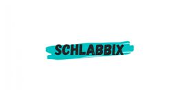 Text "SCHLABBIX" in schwarzer Schrift auf türkisfarbenem Hintergrund.