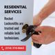 Person fixing a door handle, text reads: "Residential Services, trusted lock technicians."