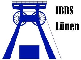 Grafik eines Förderturms mit der Aufschrift "IBBS Lünen" in blauer Farbe.