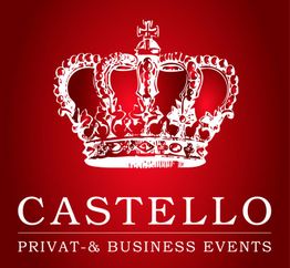 Krone auf rotem Hintergrund, darunter Text "CASTELLO PRIVAT- & BUSINESS EVENTS".