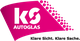 Logo von KS Autoglas mit pinkem Hintergrund und Slogan "Klare Sicht. Klare Sache."