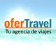 Logo de "oferTravel, Tu agencia de viajes" sobre fondo de playa.