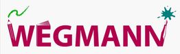 Logo mit dem Wort "WEGMANN", verziert mit Stiften, Klecks und Lineal auf weißem Hintergrund.