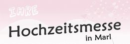 Text auf rosa Hintergrund: "Ihre Hochzeitsmesse in Marl", mit Herzmotiven.