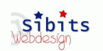 Logo mit Schriftzug "sibits Webdesign", darüber blaue und rote Sterne.