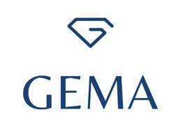 Logo de GEMA con ícono de diamante azul en la parte superior.
