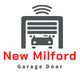 Icon of a car in a garage under "New Milford Garage Door" text.