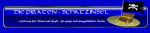 Blauer Banner mit Piratenflagge, Schatztruhe und Text "Die Piraten-Schatzinsel".