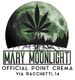 Logo con luna e foglia di cannabis, testo: "Mary Moonlight, Official Point Crema, Via Racchetti, 14".