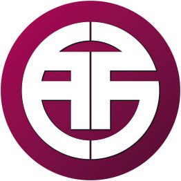 Ein weißes, stilisiertes Logo auf rotem Kreis. Symmetrische Buchstaben "ATF" sind ineinander verschlungen.
