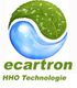 Grünes Blatt und blaue Wassertropfen, Text: "ecartron HHO Technologie".