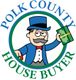 Cartoon man in suit with cash, text: "Polk County House Buyer".