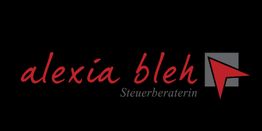 Schwarzes Logo mit rotem Text "alexia bleh Steuerberaterin" und rotem Pfeilsymbol.