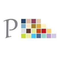 Buchstabe "P" neben einem Raster aus bunten, rechteckigen Farbblöcken in verschiedenen Tönen.