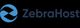 ZebraHost logo with blue abstract design on a black background.