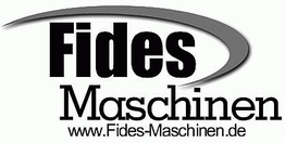 Schwarzes Logo mit „Fides Maschinen“ und Website „www.Fides-Maschinen.de“. Graue Bogenlinie.