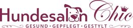 Logo des Hundesalons "Chic" mit Hundegesicht. Slogan: Gesund, Gepflegt, Gestylt.