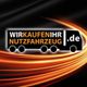 Schwarzer Hintergrund mit LKW-Symbol, Text: "WIR KAUFEN IHR NUTZFAHRZEUG .de".