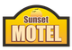 Sunset Motel logo with a bright yellow and brown design and an orange sunset graphic.