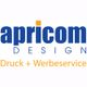 Logo mit Text: apricom DESIGN, Druck + Werbeservice.