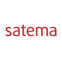 Roter Schriftzug "satema" auf weißem Hintergrund.