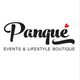 Texto negro "Panqué Events & Lifestyle Boutique" con un corazón rojo pequeño en la letra 'q'.