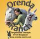 Frau mit Pferd und Lama, Text: "Orenda Ranch, Tiergestützte Therapie, 97724 Burglauer".