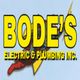Bode's Electric & Plumbing Inc. logo with text over a stylized lightning bolt background.