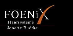 Logo mit Text: "FOENiX Haarsysteme Janette Budtke" auf schwarzem Hintergrund.
