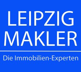 Blaues Logo mit weißem Text: "LEIPZIG MAKLER - Die Immobilien-Experten".