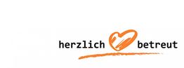 Text "herzlich betreut" mit orangefarbenem Herzsymbol in der Mitte.