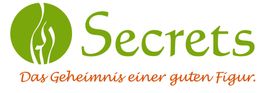 Grünes Logo mit Schriftzug "Secrets". Slogan: "Das Geheimnis einer guten Figur."