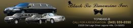 Black Tie Limousine ad with various luxury cars and contact details in Laguna Hills, CA.