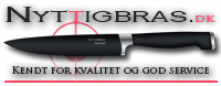 Kniv med teksten "Nyttigbras.dk", kendt for kvalitet og god service.
