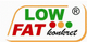 Logo mit Text "LOW FAT konkret", in Grün und Rot gestaltet, mit drei farbigen Punkten.