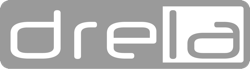 Graues Logo mit der weißen Aufschrift "drela" in moderner Schriftart.