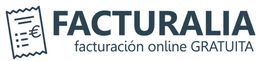 Logotipo de "FACTURALIA", facturación online gratuita con icono de recibo y símbolo de euro.