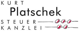 Textlogo "Kurt Platschek Steuerkanzlei" mit fünf roten Punkten rechts auf Linien.
